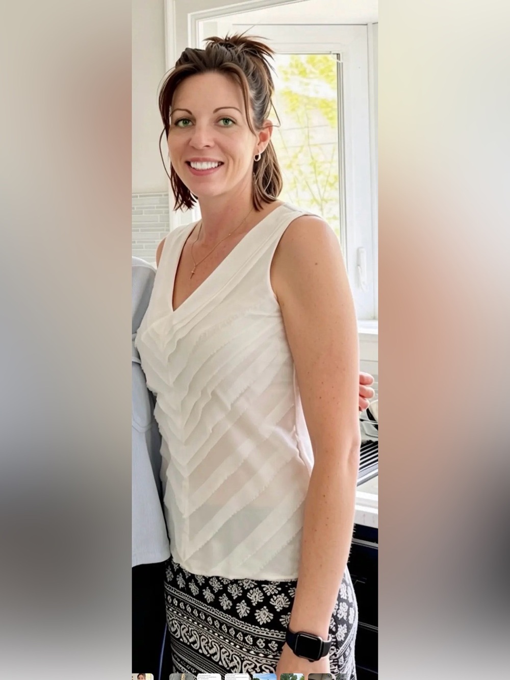 Bailey 44 Cream V-Neck Layered Chevron Sleeveless Top
